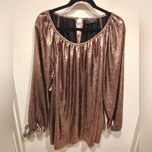 Lane Bryant Metallic Pink Long Sleeve Scoop Neck Top Sz 26/28 (3X) Party Event